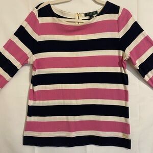 Ralph Lauren Pink and Navy Striped Long Sleeve Tee